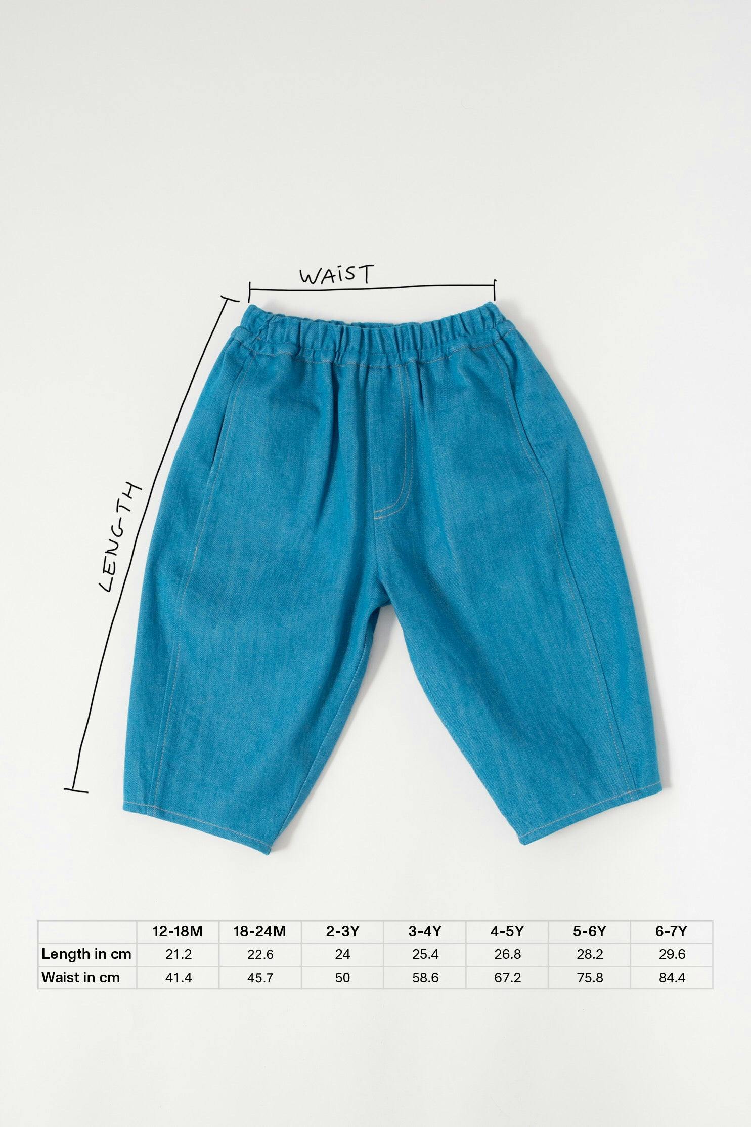 measurements for kids sizing denim trousers